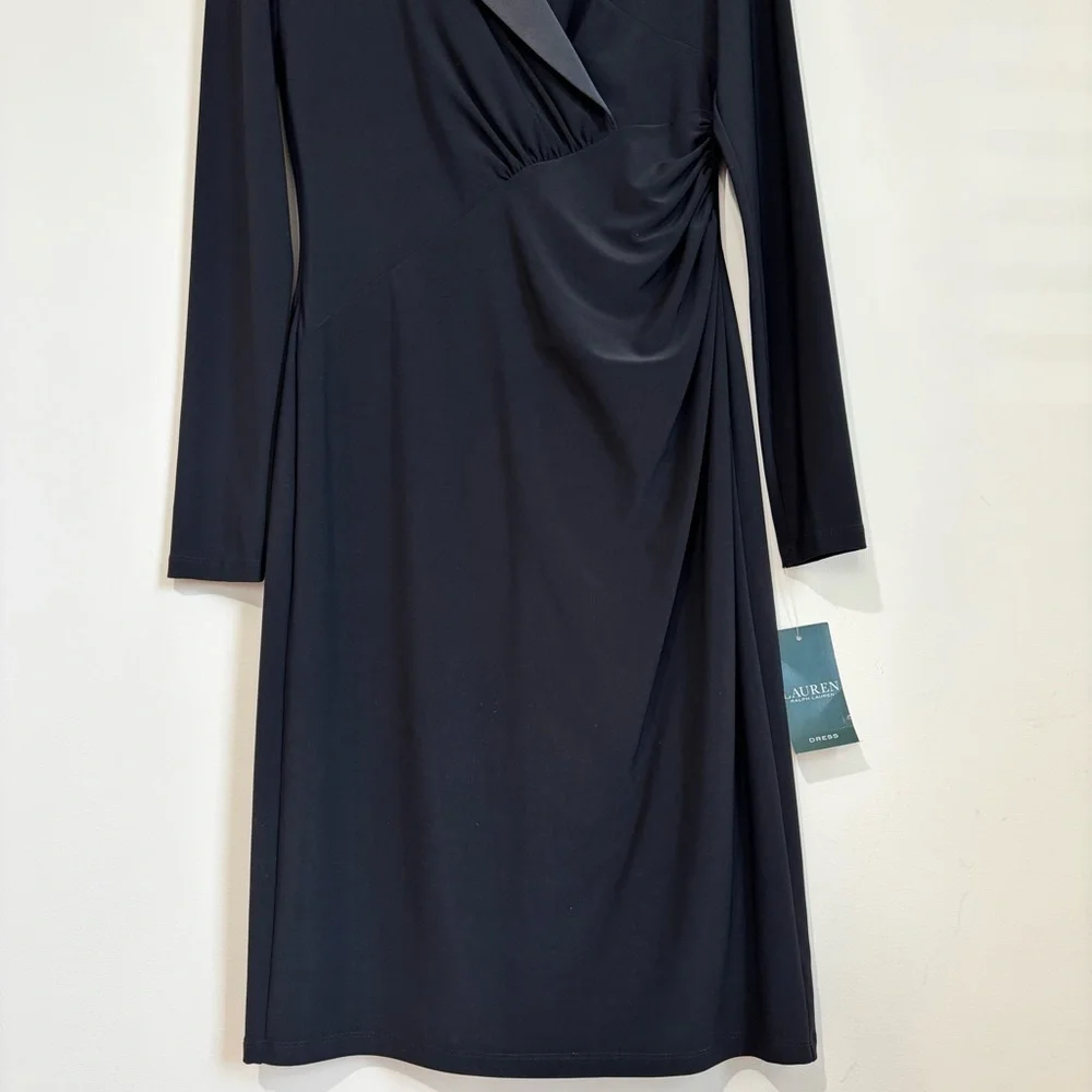 NWT Lauren Ralph Lauren  black long sleeve silk tuxedo formal prom blazer dress